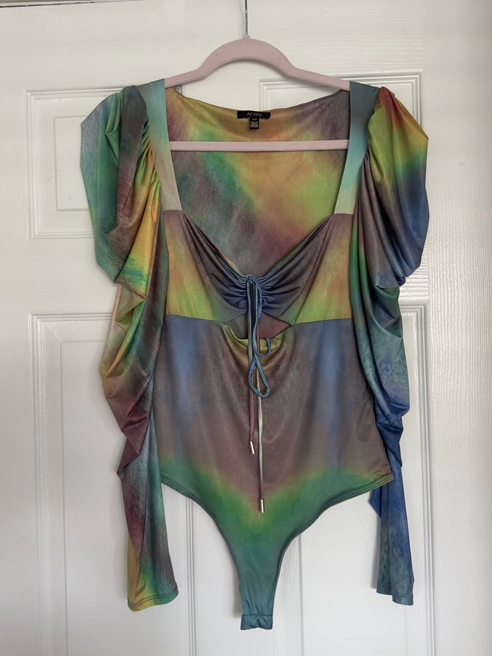 AFRM ruched long sleeves thong multicolored bodysuit size S